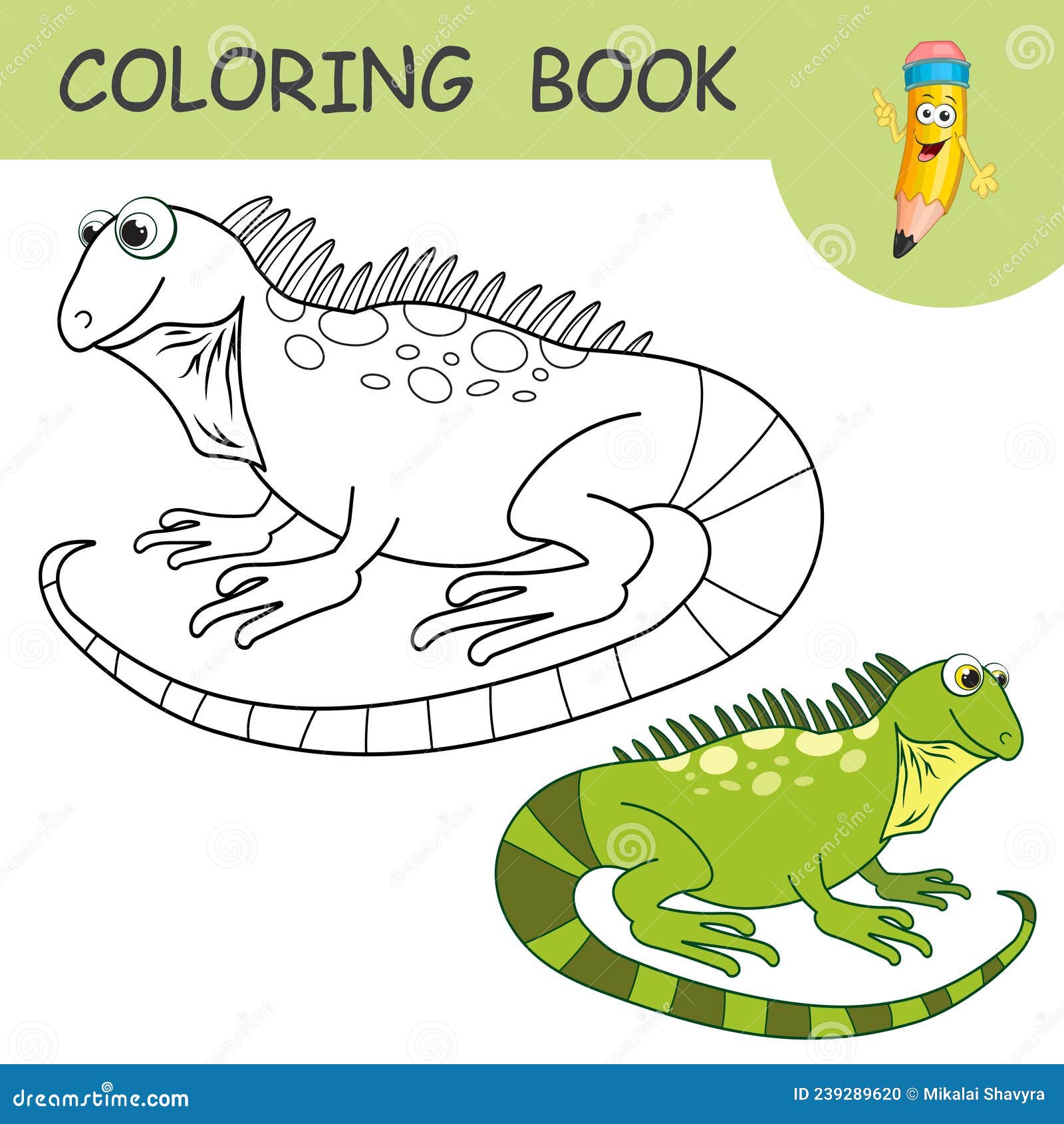 Coloring book with fun character salamander colorless and color samples dragon on coloring page for kids stock vector