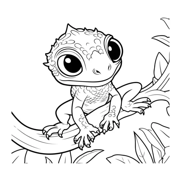 Coloring pages cute cartoon lizard branch vector illustration stock vector by ibrandify