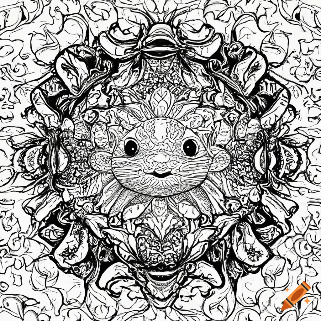 Coloring page for adults mandala salamander image axolotl white background clean line art fine line art