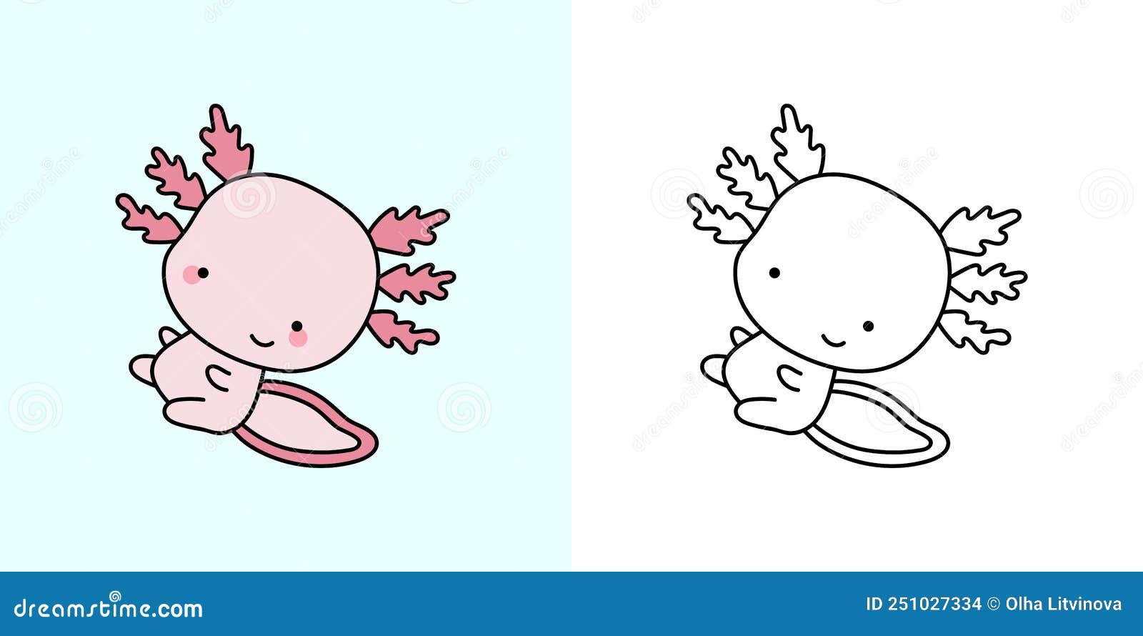 Kawaii clipart axolotl illustration and for coloring page funny kawaii axolotl stock vector