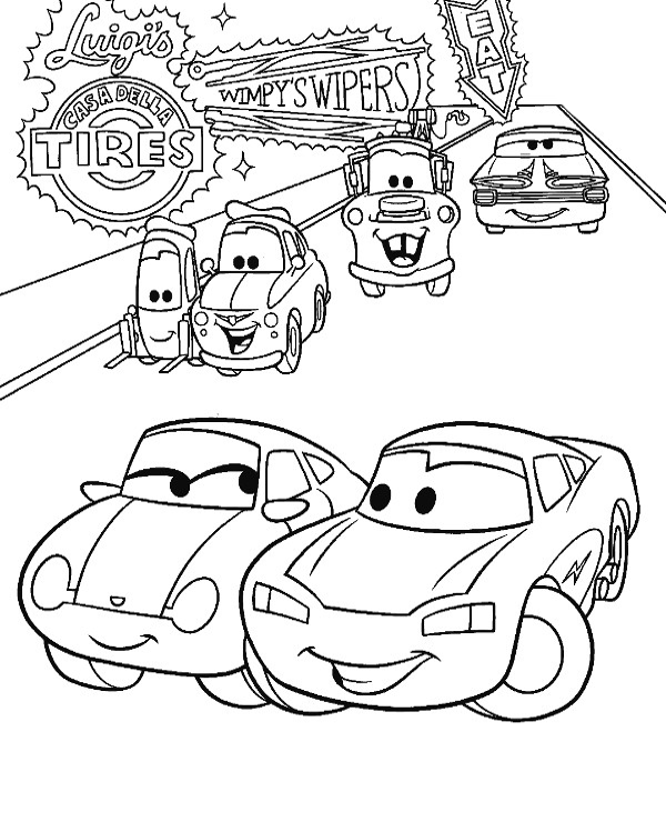 Lightning mcqueen and sally coloring page