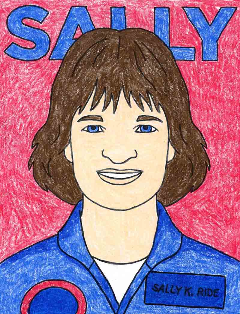 Easy how to draw sally ride tutorial and sally ride coloring page