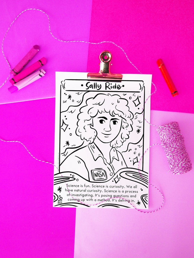 Science coloring page sally ride women in space women history