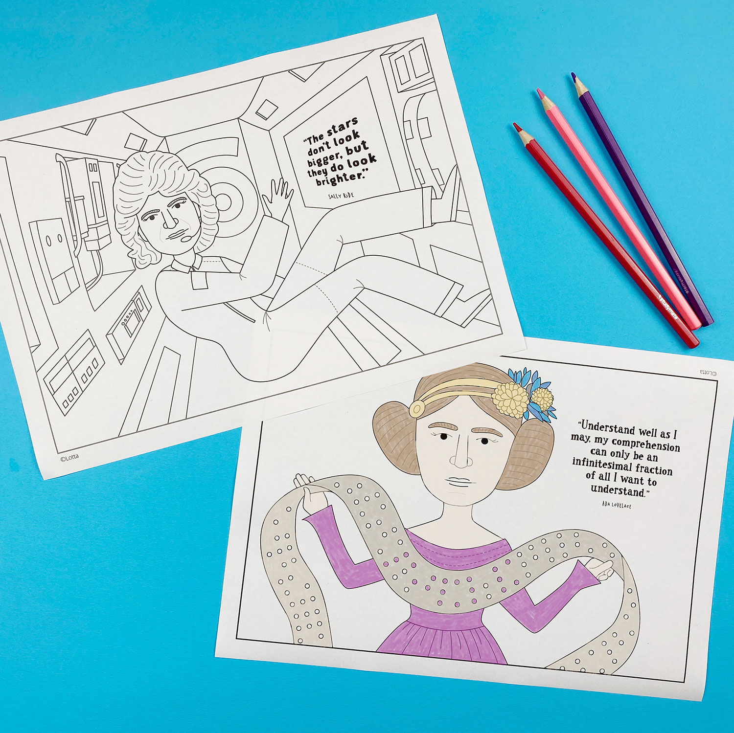 Women in science colouring pages