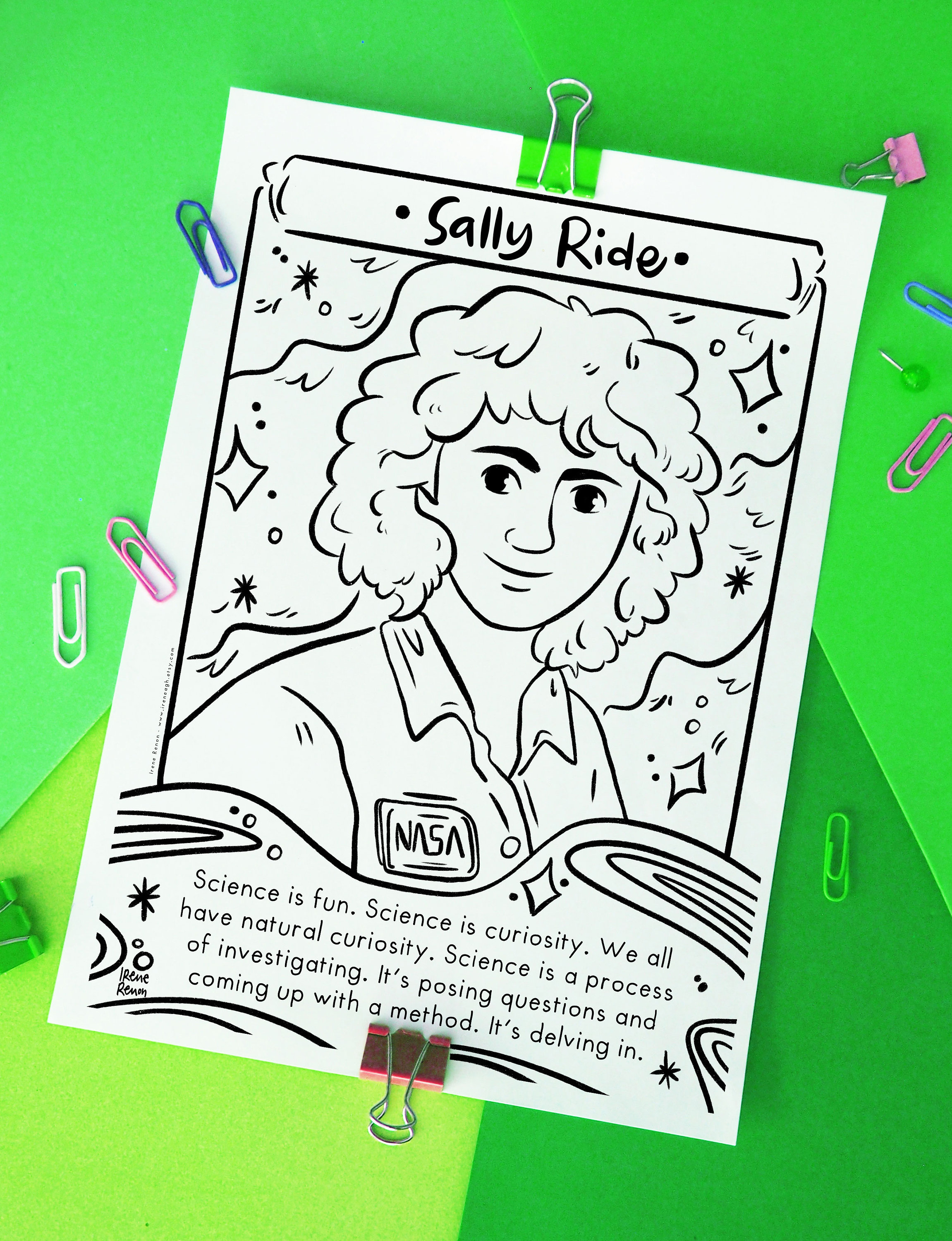 Science coloring page sally ride women in space women history month printable drawing female scientist astronaut print stem coloring sheet