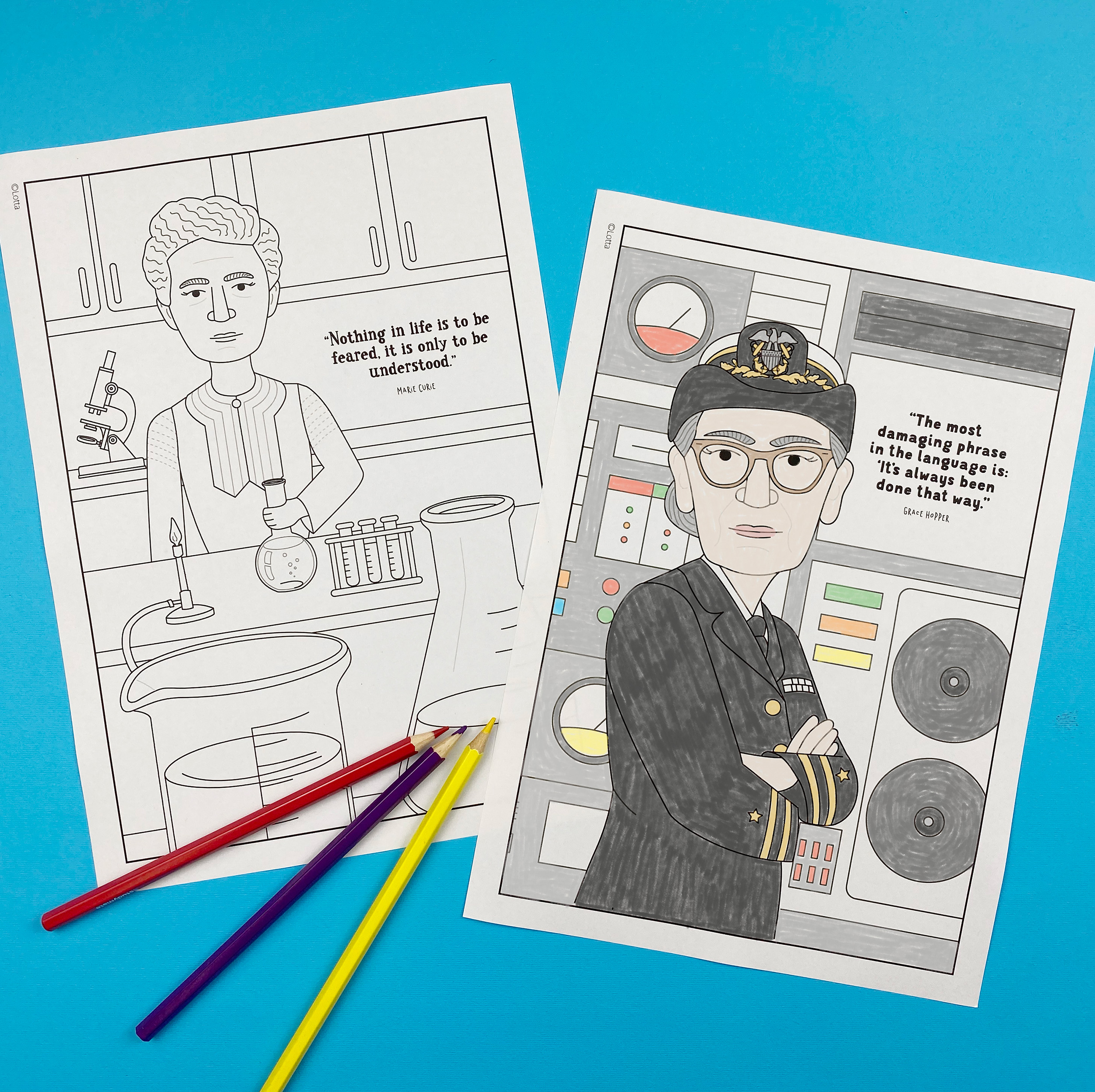 Women in science colouring pages