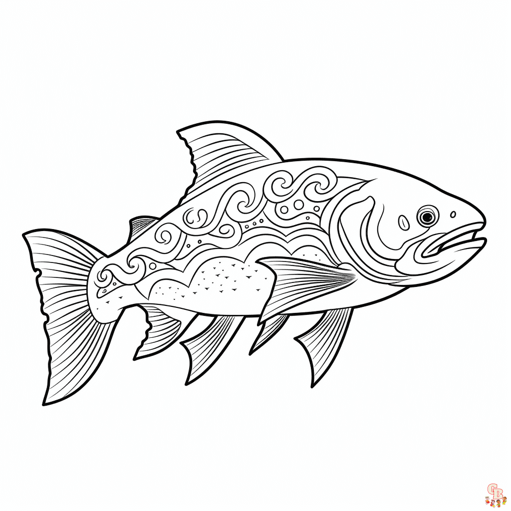 Printable salmon coloring pages free for kids and adults