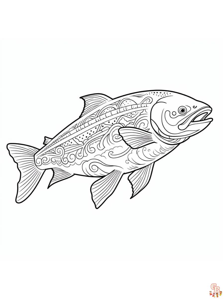 Printable salmon coloring pages free for kids and adults