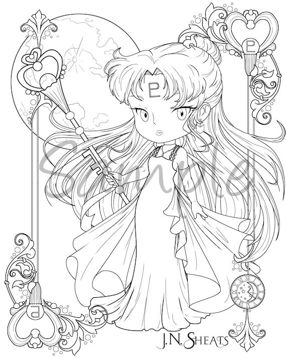 Single coloring page download for adults sailor princess pluto sailor moon instant download