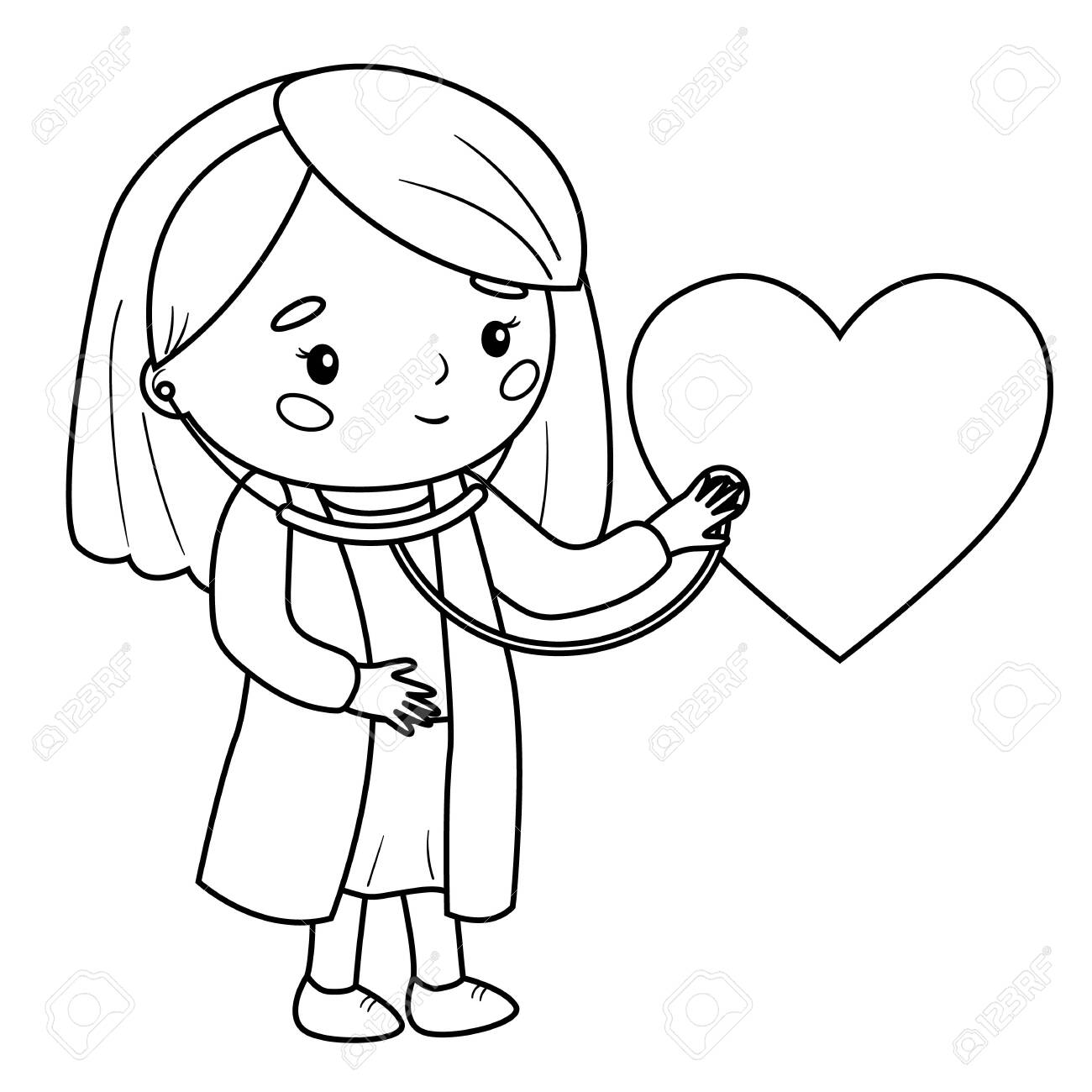 Medicine coloring page for children doctor listen the heart with stethoscope outline vector illustration healthcare for kids royalty free svg cliparts vectors and stock illustration image