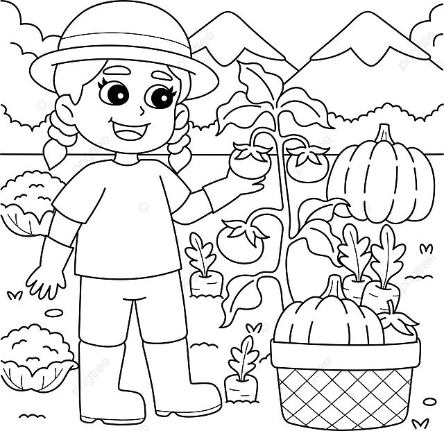 Dibujo de pãgina para colorear niãa plantando verduras niãos libro salud del planeta vector png dibujos dibujo de libro dibujo del planeta dibujo de planta png y vector para dcargar gratis