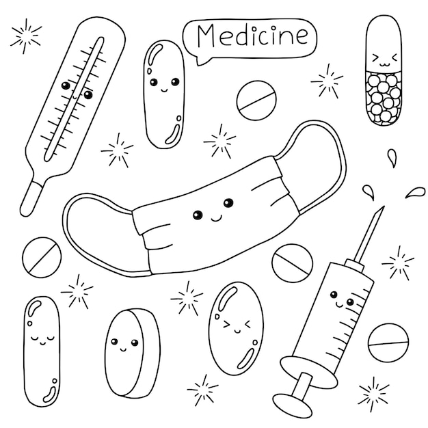 Premium vector medicine theme coloring book page for kids