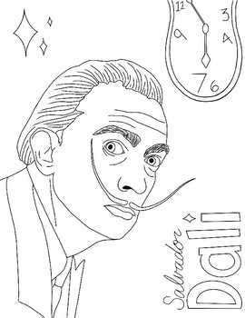 Salvador dali art history artist coloring page by elementary art with sarah