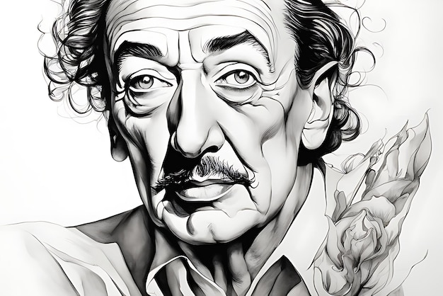 Premium ai image salvador dali portrait sketch printable coloring page