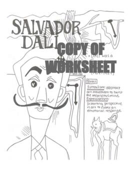 Salvador dali poster coloring sheet mrs pro tpt