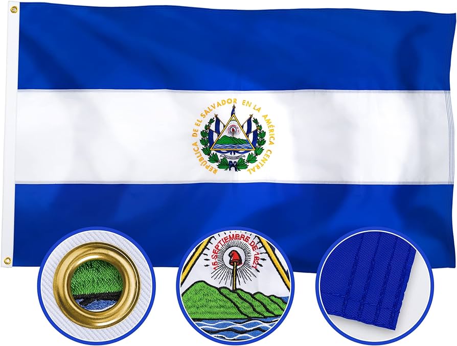 Xifan premium embroidered el salvador flag x outdoor double sided heavy duty d nylon salvadoran national country flags with sewn stripes stitch hemmingbrass grommets patio lawn garden