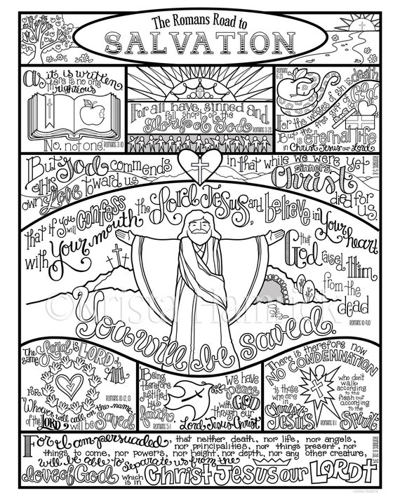 The romans road to salvation coloring page in three sizes