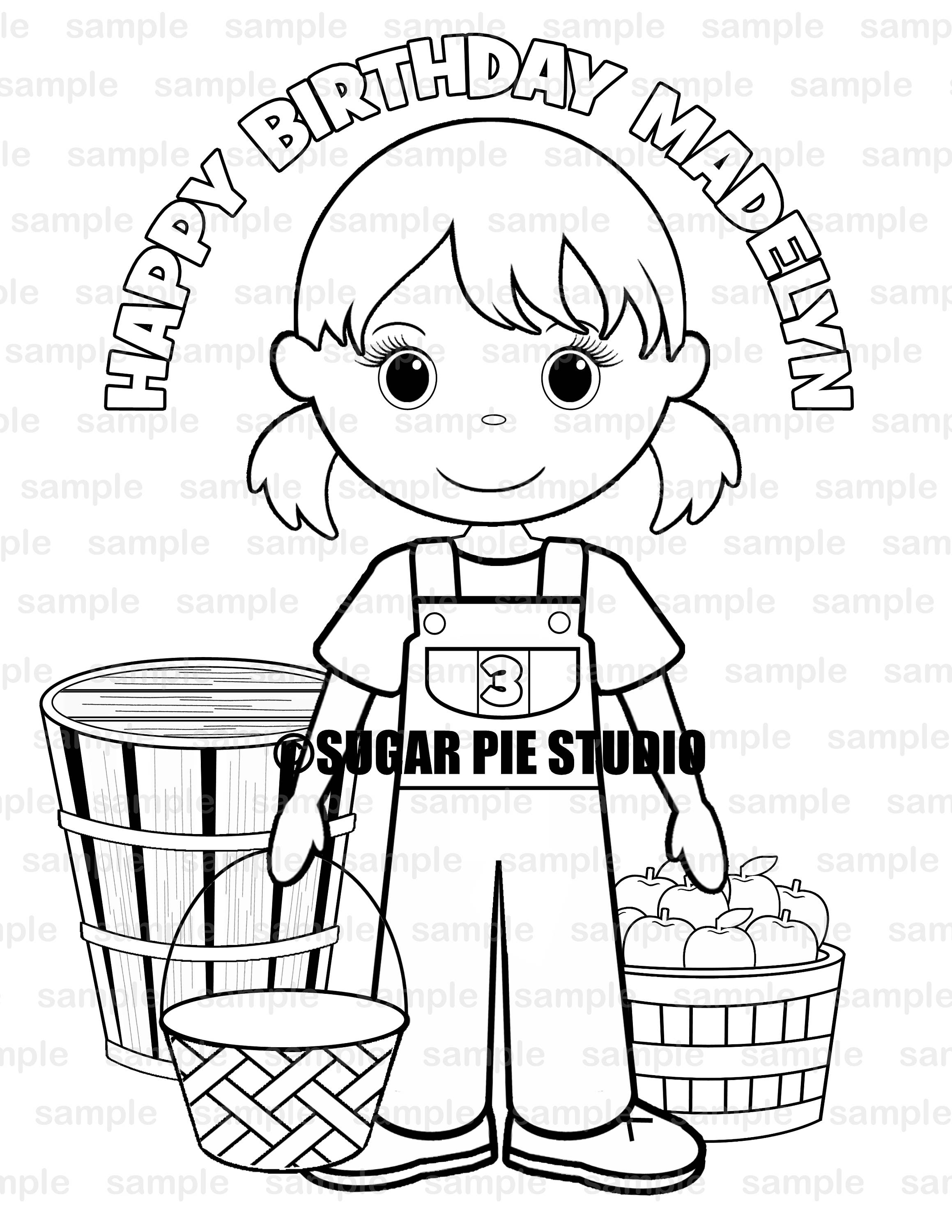 Personalized farmer coloring page birthday party favor colouring activity sheet personalized printable template