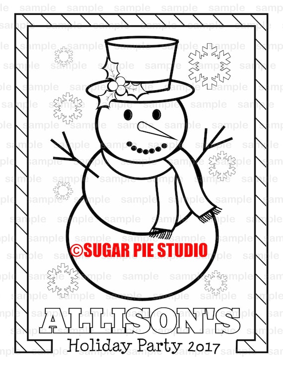 Personalized printable holiday christmas winter party favor childrens kids coloring page activity pdf or jpeg file