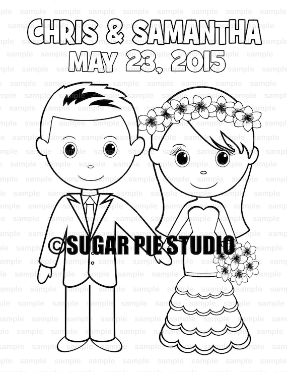Wedding coloring page activity personalized printable pdf or jpeg file