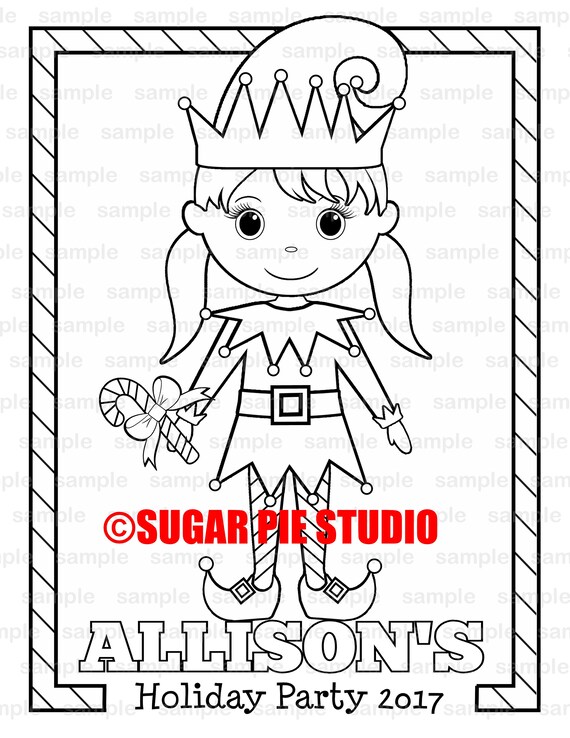 Personalized printable holiday christmas winter party favor childrens kids coloring page activity pdf or jpeg file