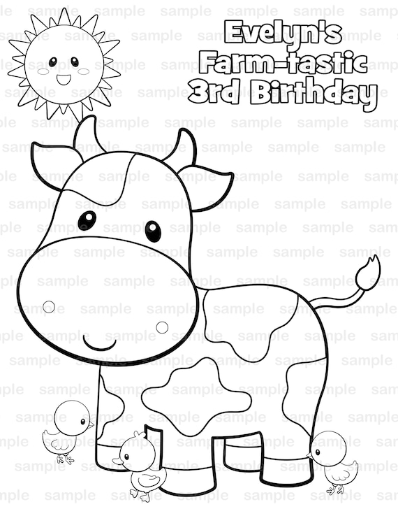 Personalized farm birthday party favor coloring page gift colouring activity sheet personalized printable template