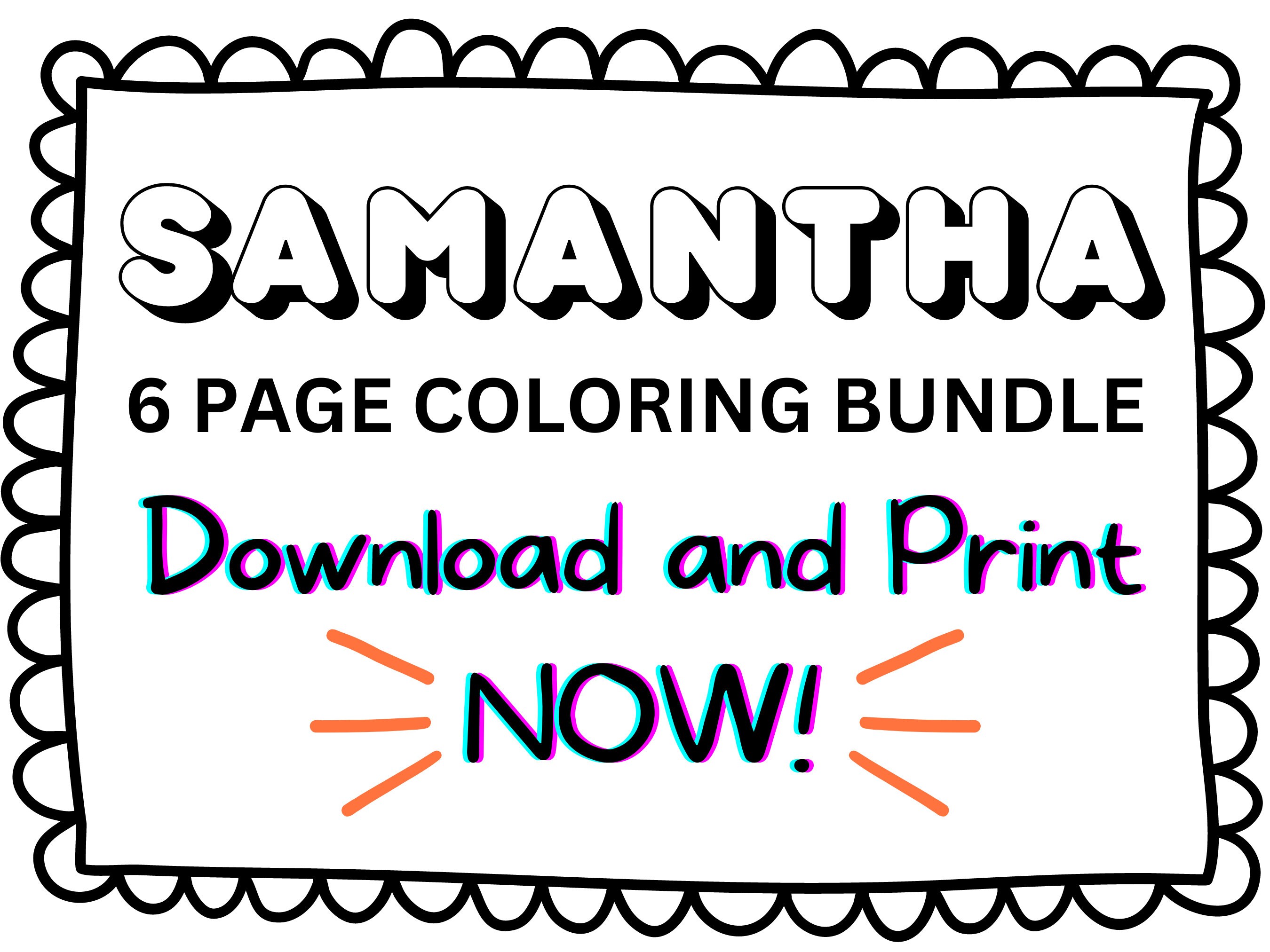 Samantha coloring page printable name coloring page custom coloring personalized gift colouring page kids name sheet