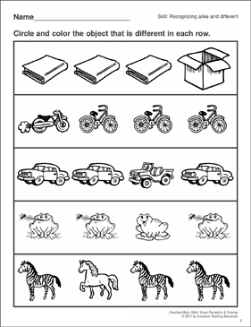 Identifying same and different preschool skills visual perception printable skills sheets