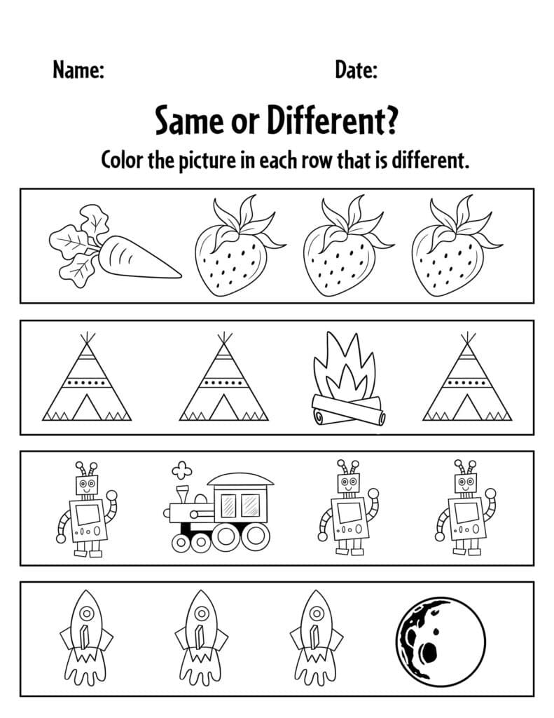 Free same and different worksheets for preschool â the hollydog blog