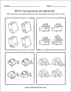 Printable same or identical worksheets for preschools
