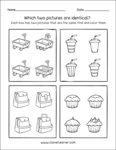 Printable same or identical worksheets for preschools