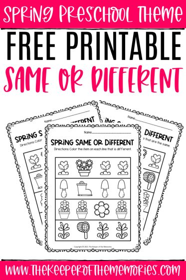 Free printable spring same and different worksheets