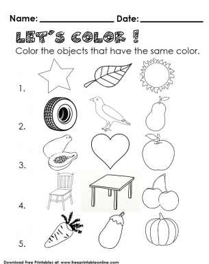 Identifying the same color kids worksheet