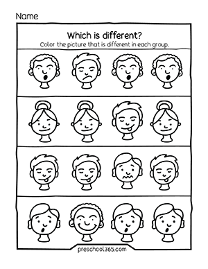 Same or different preschool matching activity sheets