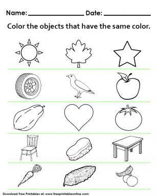 Same color object worksheet