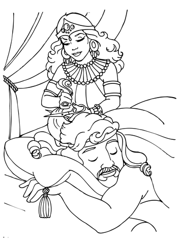 Delilah cutting samsons hair coloring page free printable coloring pages