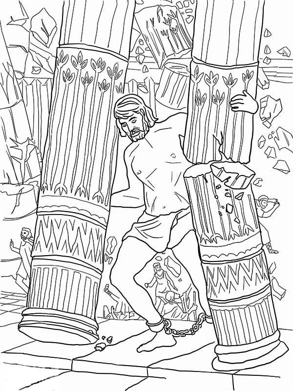 Samson grasped two pillars of the temple of dagon coloring page color luna sunday school coloring pages coloring pages bible coloring pages