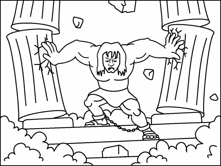 Free coloring page mar samson destroys temple