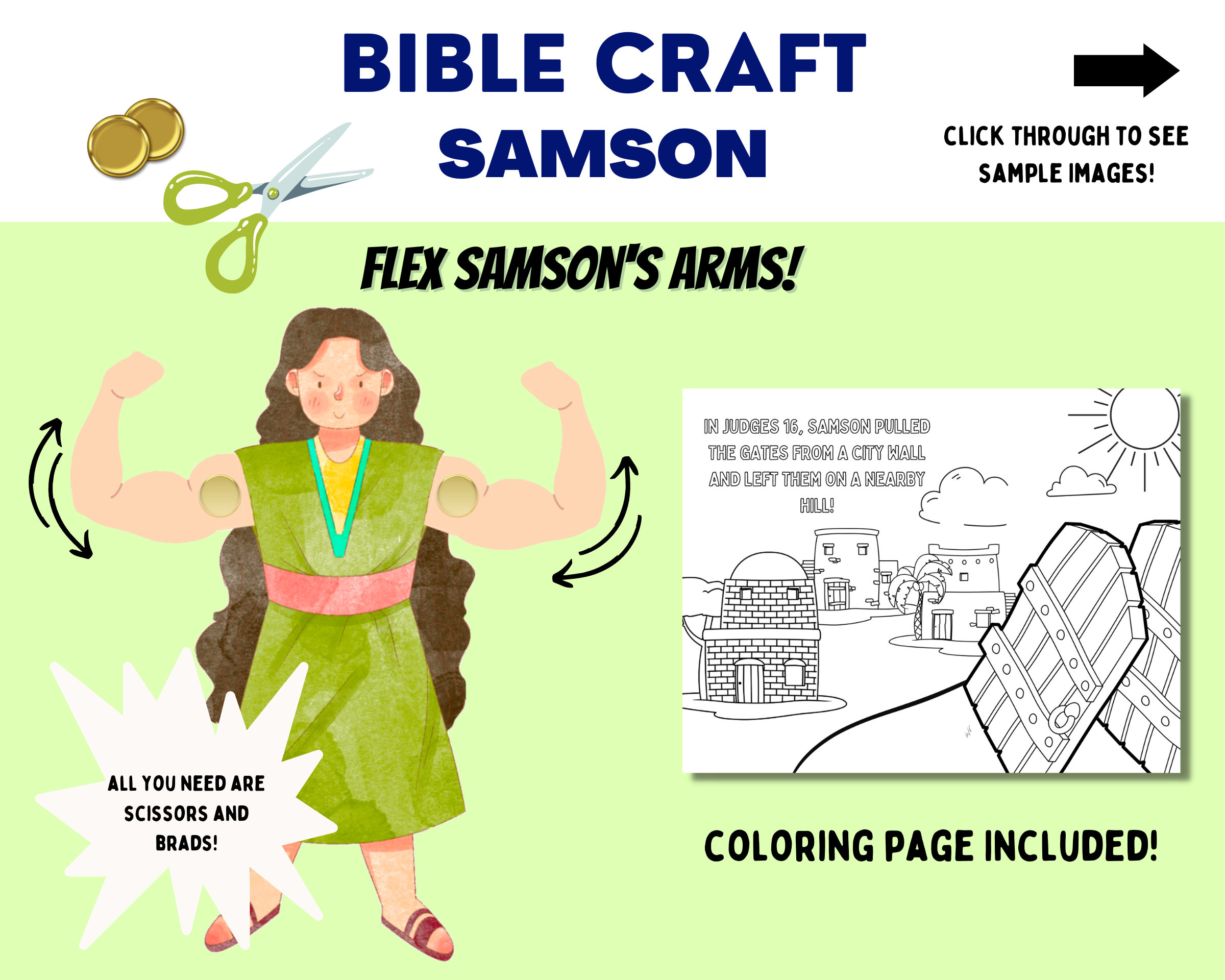 Samson bible craft simple cut and attach craft with coloring page