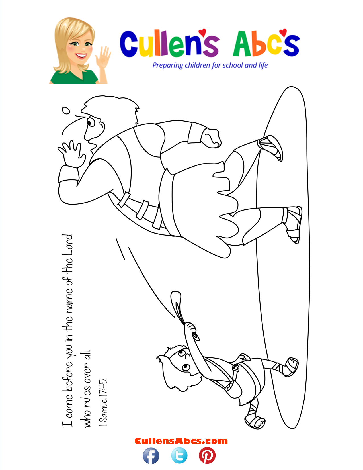 Bible memory verse coloring page david and goliath free childrens videos activities