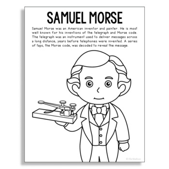 Samuel morse inventor coloring page poster craft stem worksheet activity