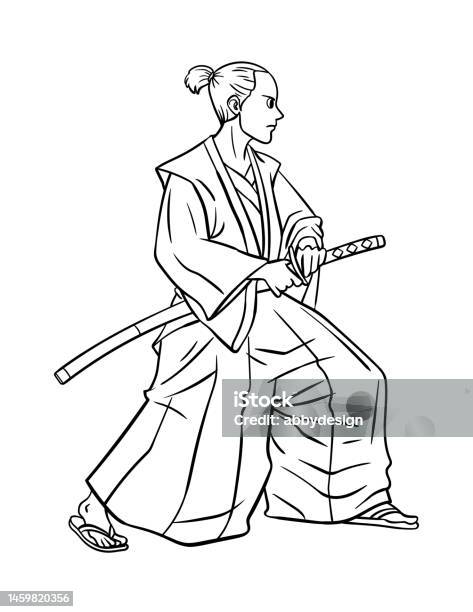 Samurai coloring page for kids stock illustration