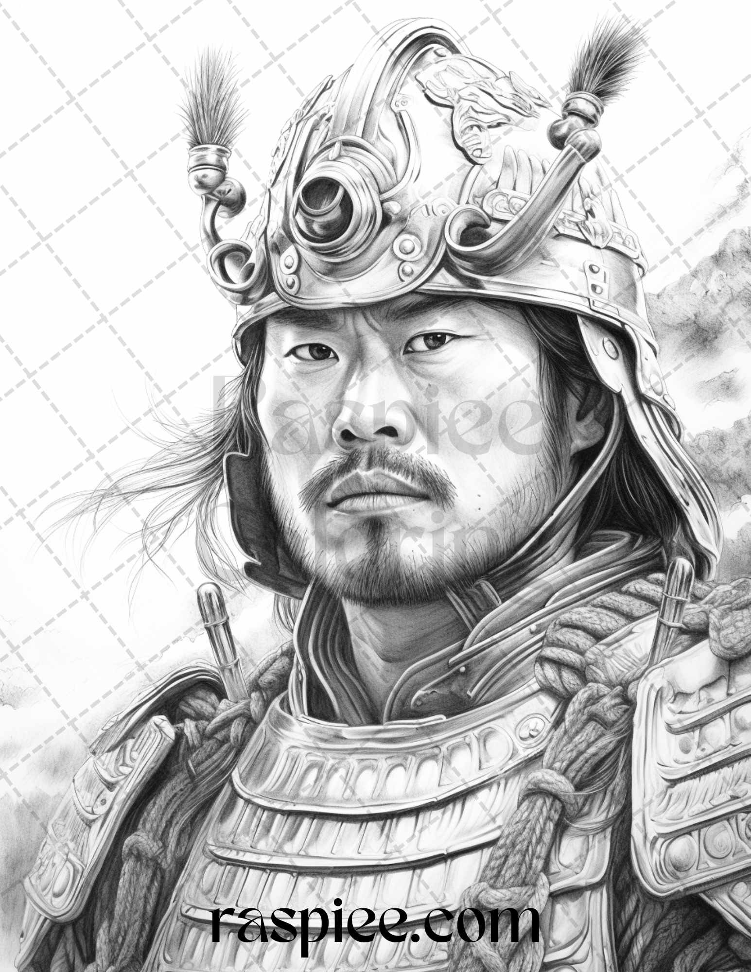 Japanese samurai grayscale coloring pages for adults printable pdf â coloring