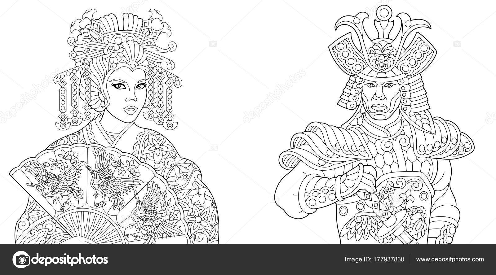 Japanese people coloring page stock vector by sybirko