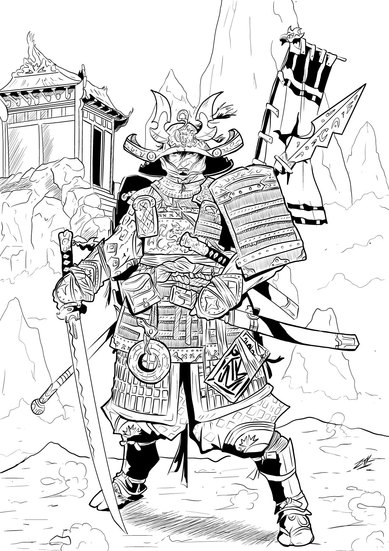 Coloring page samurai characters â printable coloring pages