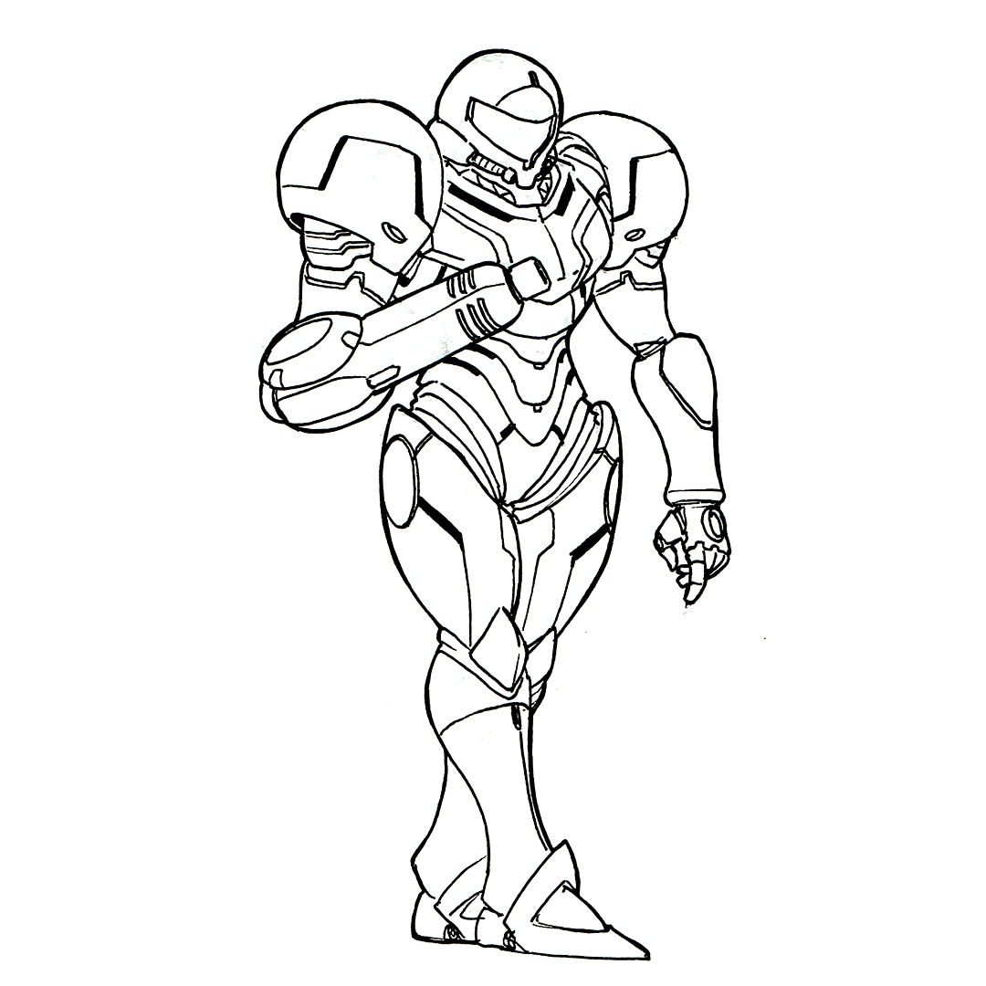 X äçdadrickïãsamus aran from metroid illustration sketchbook sketch fanart pen lineart samus metroid nintendo scifi armor httpstcogmihndvyaã x