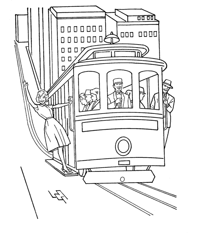 Trolley cable car coloring pages