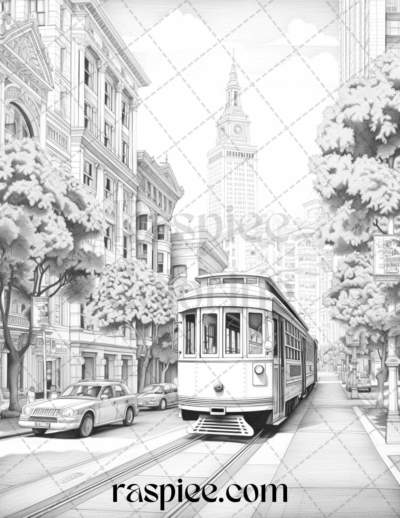 Beautiful cities travel grayscale coloring pages printable for adul â coloring