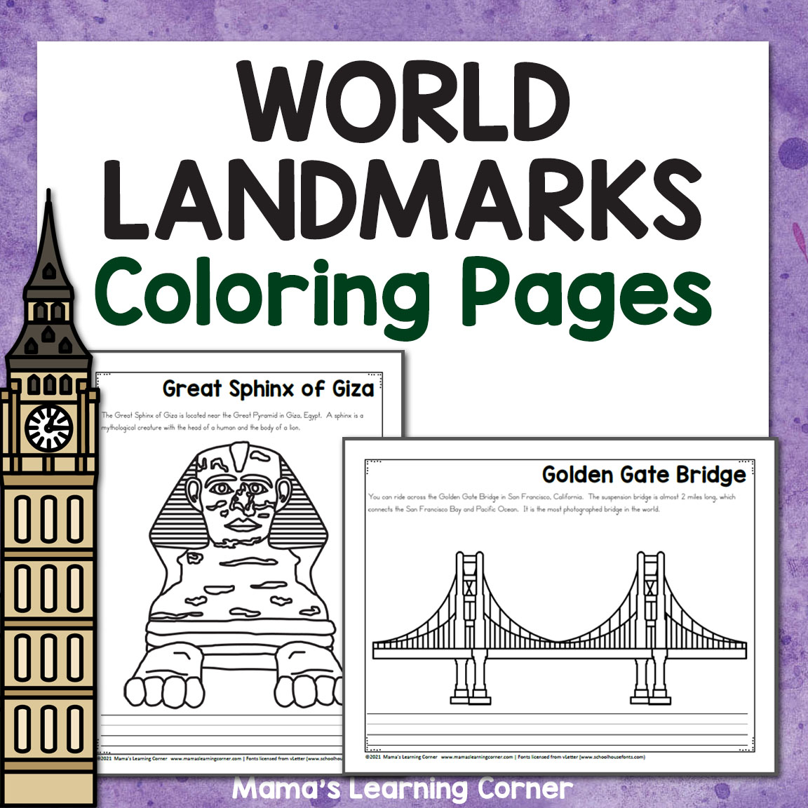 World landmark coloring pages