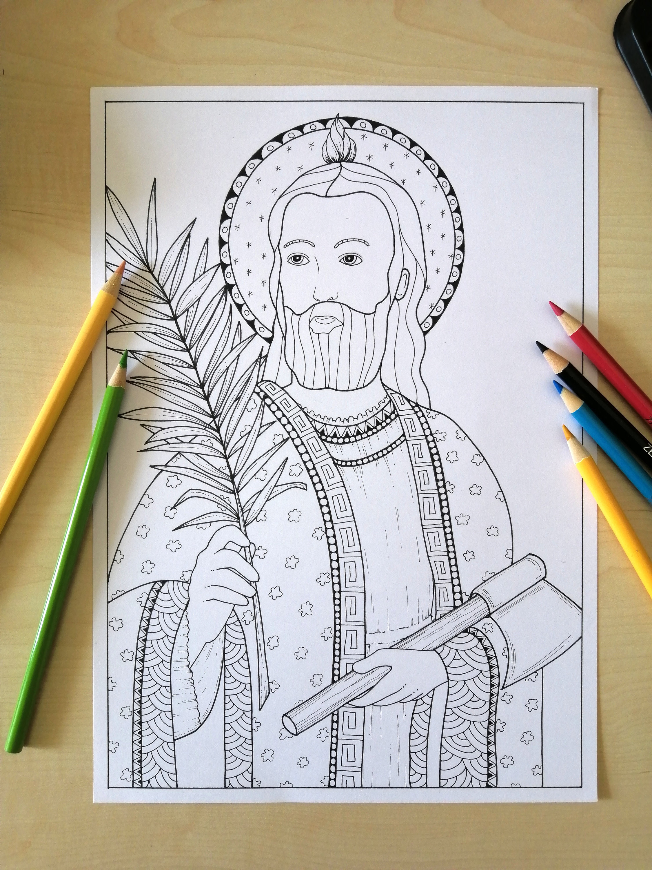 Saint jude thaddeus coloring page for adults jpg file instant download catholic art bibartworkshop